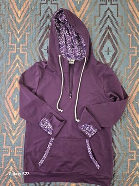 Pulse Purple Floral-Lined Hoodie Pullover